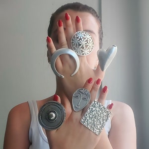 Oxidized Silver Plated Boho Rings: Adjustable Statement Rings