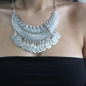 Silver bib necklace, Statement necklaces, Chunky Silver Statement Necklace, Boho bohemian jewelry, Asymmetric necklace, Hand hammered silver