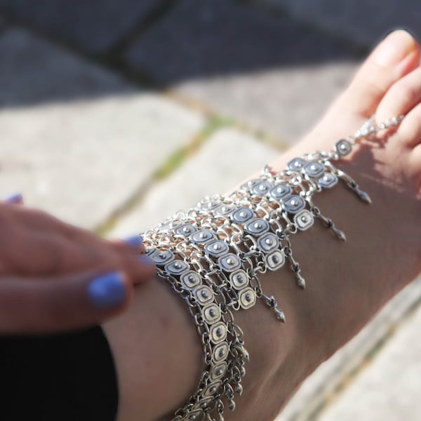 Anklet Bracelet With Toe Ring, Boho Anklet, Beach Foot Jewellery, Beach wedding foot jewelry silver Toe ring Anklets, Mother Day Gifts