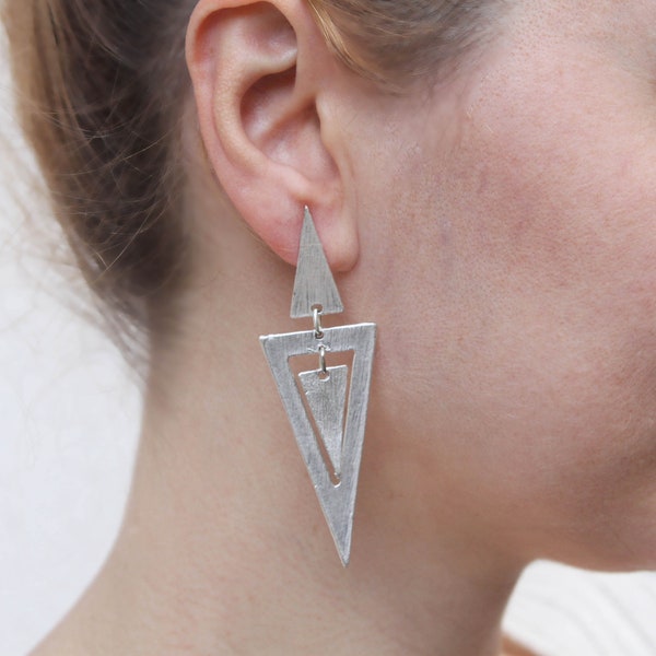 Double Triangle Stud Earrings, Triangle Stud Earrings, Geometric Stud Earrings, Geometric Triangle Earrings, Modern Contemporary Earrings