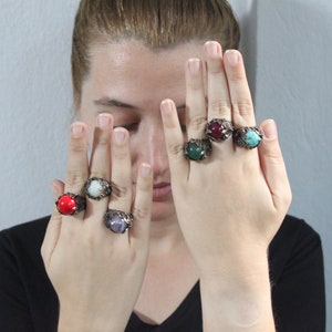 Adjustable Bronze Gemstone Ring: Oversized Cocktail Ring