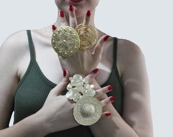 Boho Gold Statement Ring, Adjustable Chunky Ring
