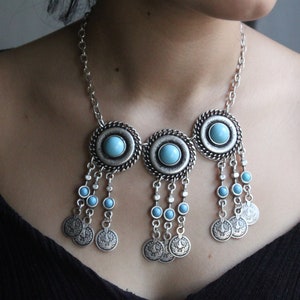 Silver Plated Boho Necklace: Ethnic Tribal Pendant