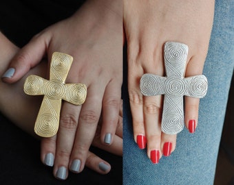 Large Cross Ring, Gold Cross Ring, Large Statement Rings, Full Finger Ring, Religious Ring, Jesus Ring, Elegant RingMother Day Gifts