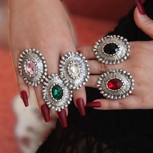 Silverpläterad Swarovski Statement-ring – Överdimensionerade kristallsmycken