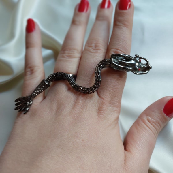 Gothic Dragon Rings, Elegant Dragon Rings, Two Finger Ring, Adjustable Dragon Ring, Animal Boho Ring, Vintage Dragon RingsMother Day Gifts