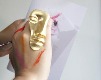 Gold Abstract Face Ring: Boho Stackable Statement Ring