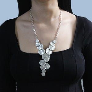 Brushed silver necklace Large silver necklace, Silver statement Necklace , Silver bib necklace, Bohemian Chunky Bib Necklace, Ethnic Jewelry