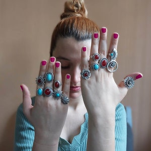 Oxidized Silver Plated Boho Ring: Adjustable Chunky Statement Ring