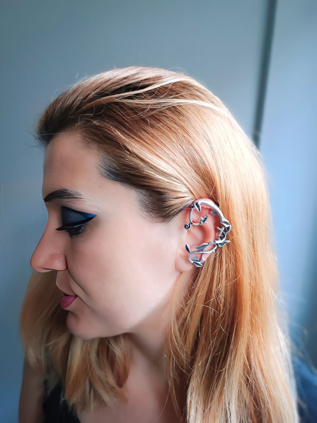 Silver Tree Branch Ear Cuff: No Piercing Leaf Ear Wrap