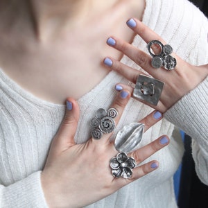 Oxidized Silver Plated Boho Statement Ring: Adjustable Ethnic Style