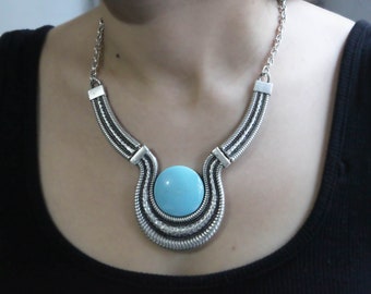 Chunky Silver Statement Necklace: Boho Costume Jewelry