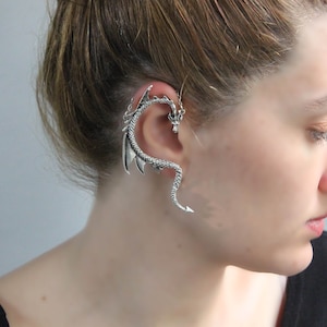 Dragon Ear Climber No Pierce, Dragon Ear Cuff, Dragon Earring, Gothic Earring, Halloween Earrings