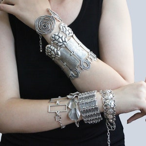 Silver Geometric Cuff Bracelet: Chunky Statement Bangle