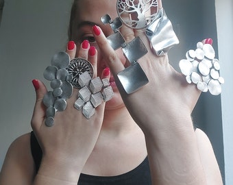 Oxidized Silver Plated Statement Ring: Adjustable Boho Chunky Ring