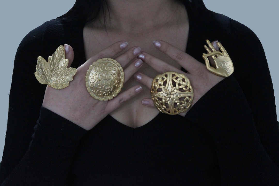 Adjustable Large Rings, Extra Large Ring, Large Maple Leaf Ring, Boho ...