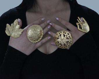 Adjustable Gold Statement Ring: Large Boho Brass Ring