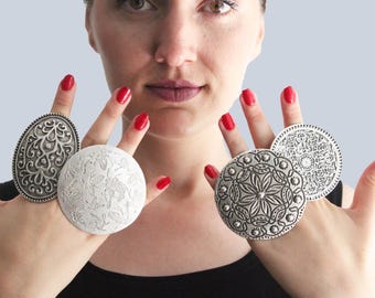 Anillo ajustable grueso: Anillo de nudillos con estilo bohemio de plata