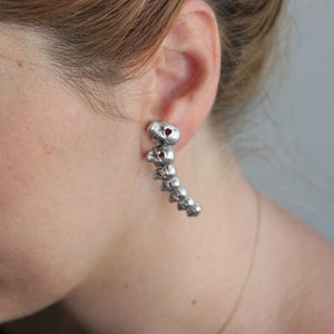 Antique Silver Skull Long Line Stud Earrings, Halloween Stud Earrings, Skeleton Earrings, Gothic skull studs,Mother Day Gifts