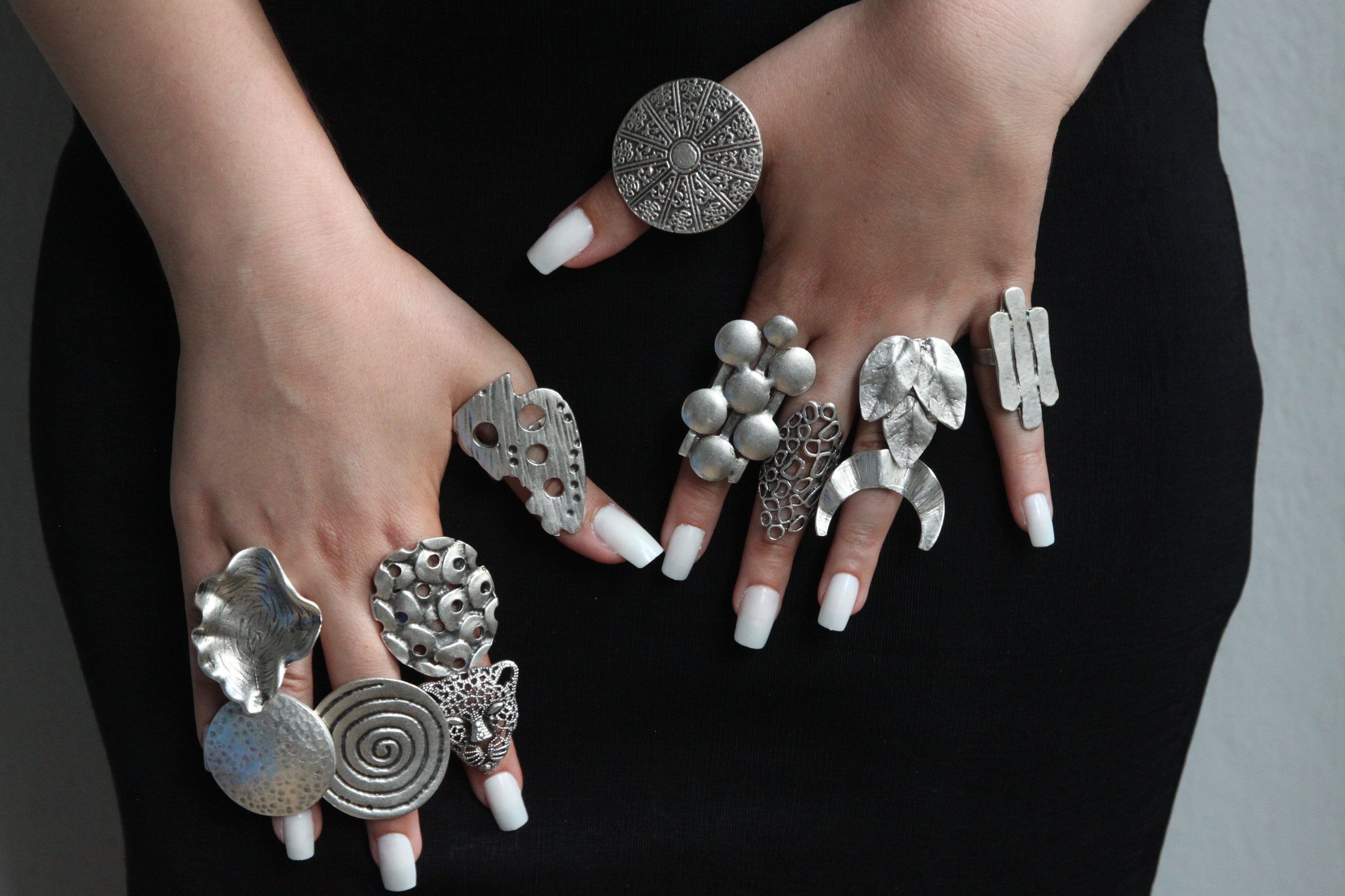 Adjustable Boho Style Oversize Rings, Tiger Head Ring, Moon Ring, Hippie Long Ring, Asymmetric Ring, Adjustable Chunky Rings, Witchy Ring,