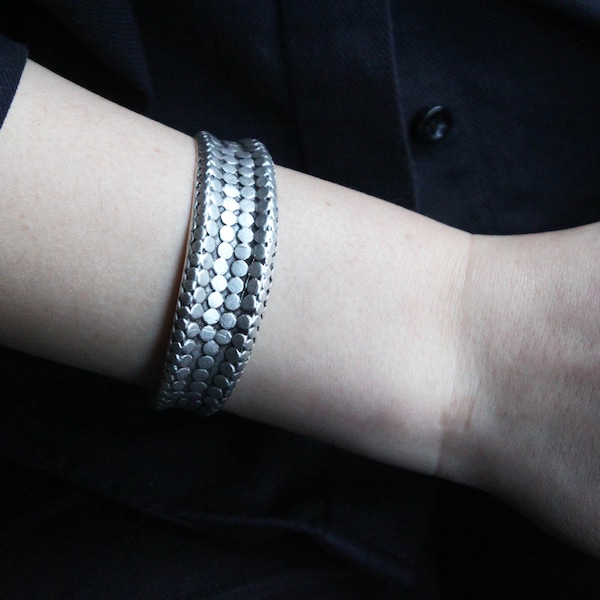 Snake Skin Bracelet, Wide Bangle Bracelet, Modern Bracelets, Wide Silver Bangle, Silver Wide Basketweave Cuff Bracelet, Fashion Bracelets