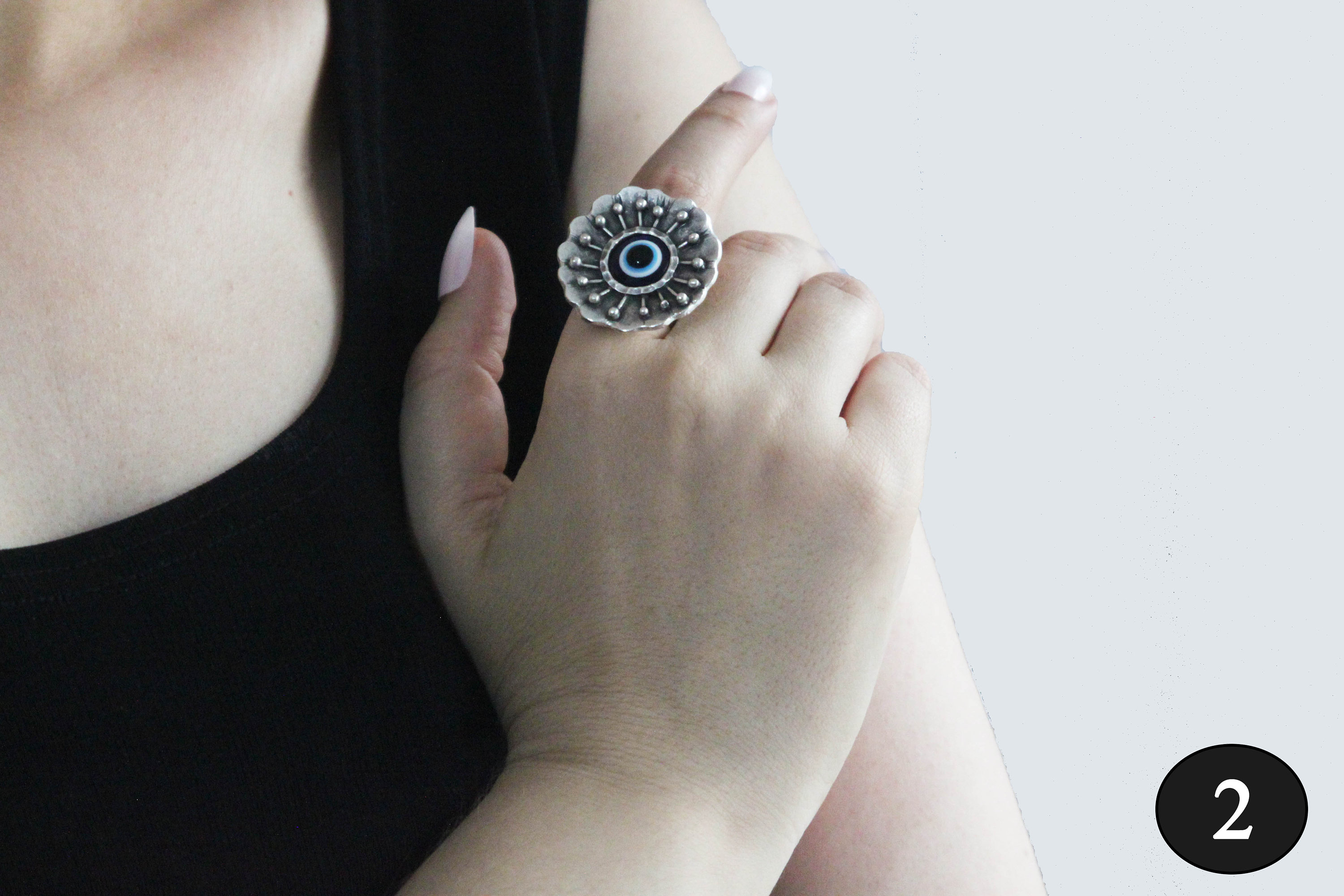 Adjustable Evil Eye Ring: Silver Plated Boho Protection Ring - Etsy