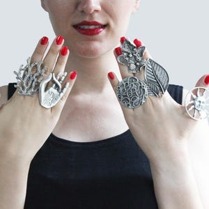 Oxidized Silver Plated Statement Ring: Adjustable Boho Ethnic Rings