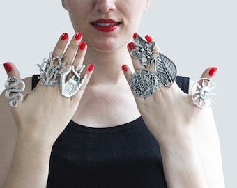 Oxidized Silver Plated Statement Ring: Adjustable Boho Ethnic Rings
