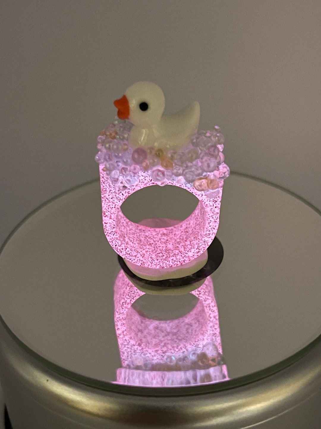 Rubber Duck Ring White Pink Glow in the Dark Ring Glowing Etsy