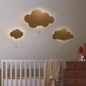 Luz de noche de nube, lámpara de pared, regalo para bebé, decoración de guardería, decoración de habitación de bebé, luz colgante de noche, decoración de madera, lámpara de nube de guardería, recién nacido
