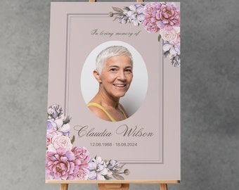 Funeral Memorial Sign: Thoughtful Elegant Photo Display (Digital or Printed) A1, A2 & A3 Size