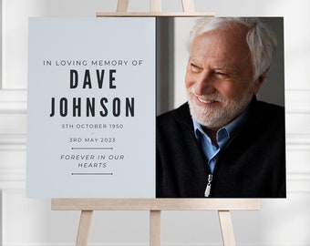 Funeral Memorial Photo Sign | Personalised Remembrance Board | A1 A2 A3 | Printed Foamboard for Easel or Print for Frame