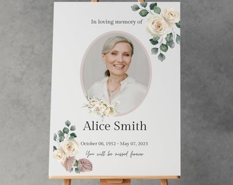 Funeral Memorial Sign: Thoughtful Elegant Photo Display (Digital or Printed) A1, A2 & A3 Size