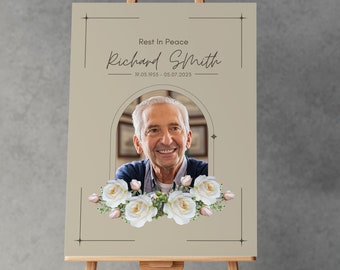 Funeral Memorial Sign: Thoughtful Elegant Photo Display (Digital or Printed) A1, A2 & A3 Size