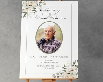Funeral Memorial Sign: Thoughtful Elegant Photo Display (Digital or Printed) A1, A2 & A3 Size