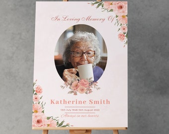 Funeral Memorial Photo Sign | Personalised Remembrance Board | A1 A2 A3 | Printed Foamboard for Easel or Print for Frame