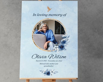 Memorial Photo Sign | Personalised Funeral Board | A1 A2 A3 | Remembrance Sign | Printed Foamboard for Easel or Print for Frame