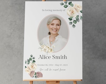 Funeral Memorial Sign: Thoughtful Elegant Photo Display (Digital or Printed) A1, A2 & A3 Size