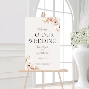 A1, A2 or A3 Personalised Modern Wedding Welcome Sign - Minimalist Elegant Floral Design - Digital or Printed Copy