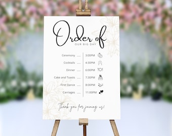 Personalized Wedding Order of the Day Sign: Minimalist Elegant Design (Digital or Printed)