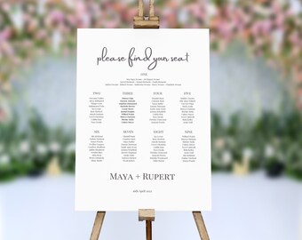 Wedding Seating & Table Plan: Modern, Minimalist Elegant Design (Digital or Printed)