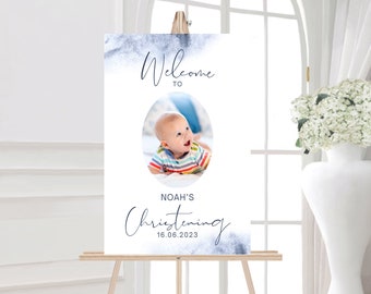 Personalized Christening Welcome Sign: Elegant Minimalist Design (Digital or Printed)