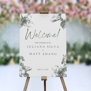 A1, A2 or A3 Personalised Modern Wedding Welcome Sign - Minimalist Elegant Floral Design - Digital or Printed Copy