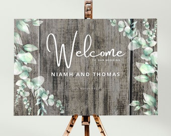 Personalized Wedding Welcome Sign: Elegant Floral Wood Design (Digital or Printed)