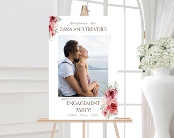 Personalised Floral Engagement Welcome Sign: Elegant Minimalist Design (Digital or Printed)