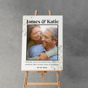 Personalized Anniversary Welcome Sign: Elegant Floral Design (Digital or Printed)