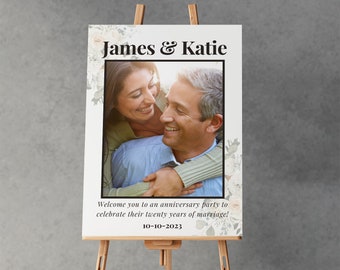 Personalized Anniversary Welcome Sign: Elegant Floral Design (Digital or Printed)
