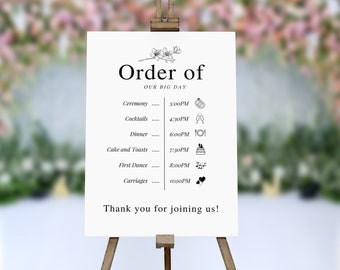 Personalized Wedding Order of the Day Sign: Minimalist Elegant Design (Digital or Printed)