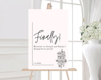 Personalized Engagement Welcome Sign: Minimalist Floral Design (Digital or Printed)