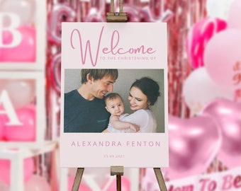 Personalized Christening Welcome Sign: Minimalist Elegant Design (Digital or Printed)